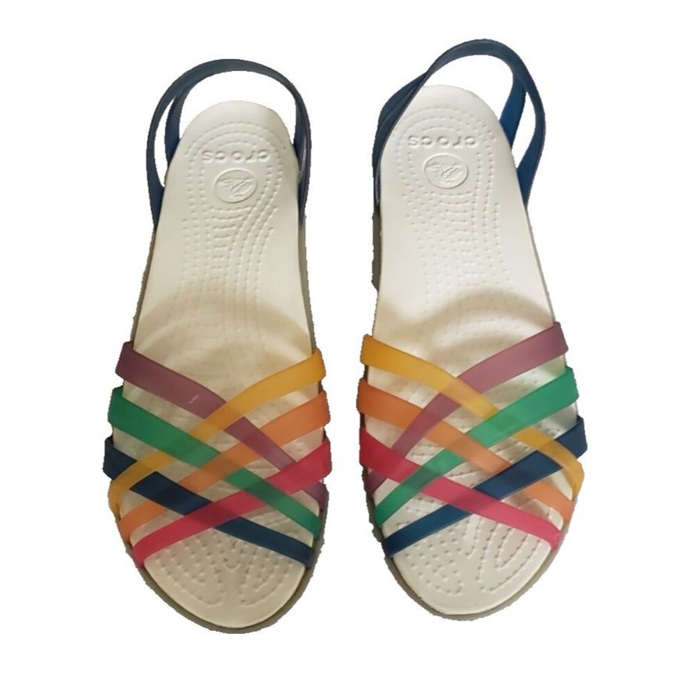 Crocs Isabella Mini Wedge Rainbow Huarache Sandals Women's Size 6 Multicolor